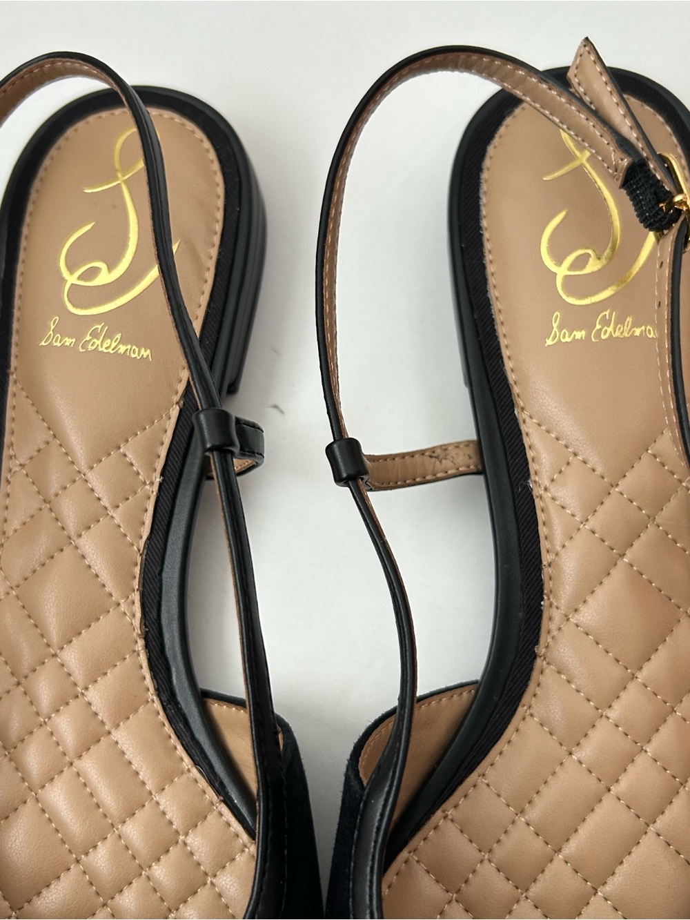 Sam Edelman Cohen Suede Slingback Pointed Flats Black Gold 9 - Picture 16 of 16